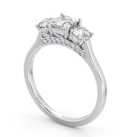 Three Stone Princess Diamond Ring Palladium with Diamond Set Bridge TH106_WG_THUMB1 