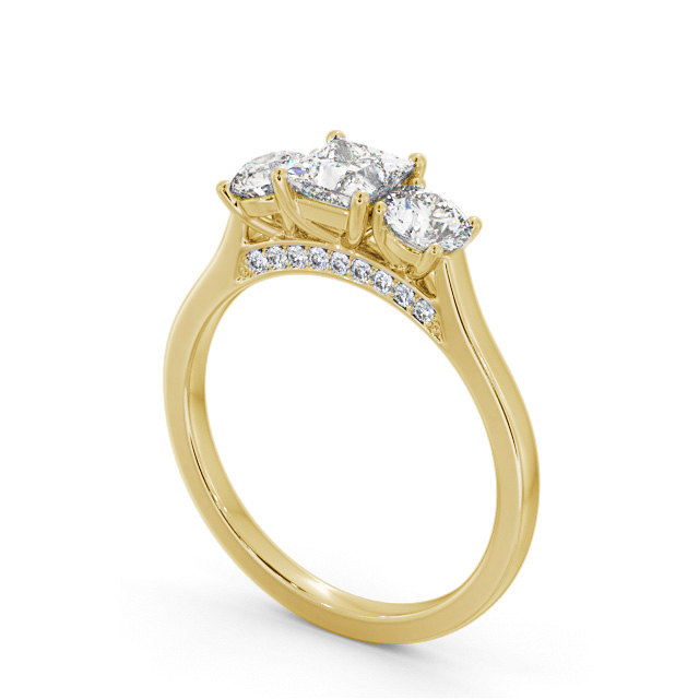 Three Stone Princess Diamond Ring 18K Yellow Gold - Visella TH106_YG_SIDE