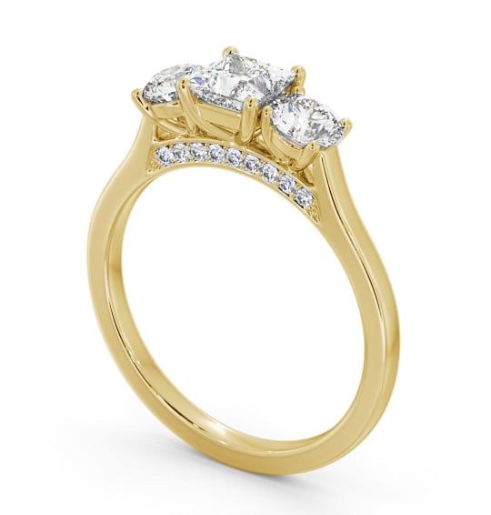 Three Stone Princess Diamond Ring 18K Yellow Gold with Diamond Set Bridge TH106_YG_THUMB1 