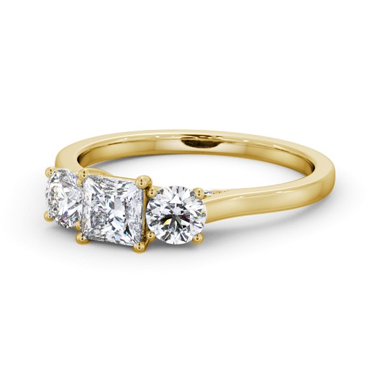 Three Stone Princess Diamond Ring 9K Yellow Gold with Diamond Set Bridge TH106_YG_THUMB2 
