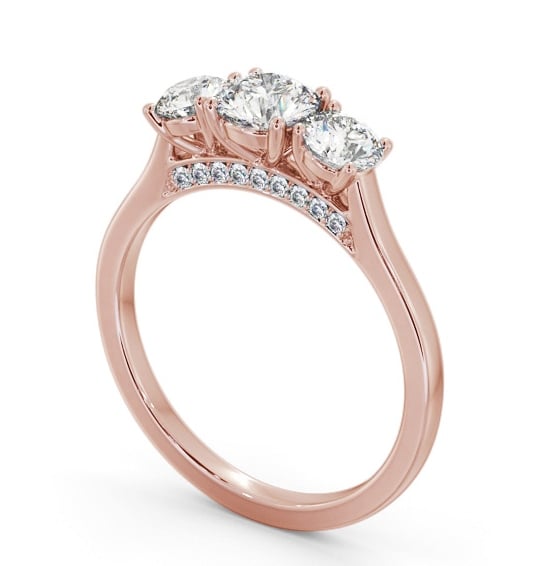 Three Stone Round Diamond Ring 18K Rose Gold with Diamond Set Bridge TH107_RG_THUMB1