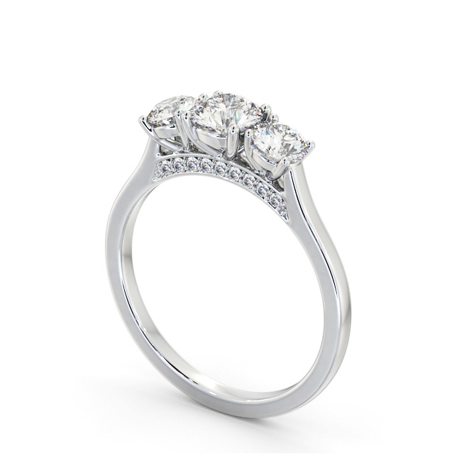 Three Stone Round Diamond Ring Platinum - Ainsley TH107_WG_SIDE