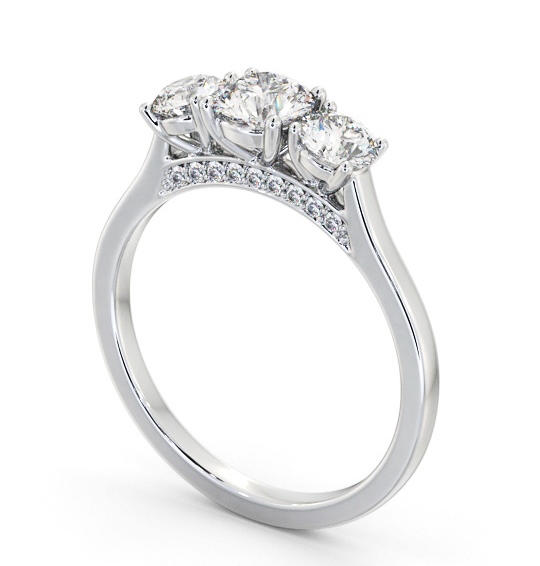  Three Stone Round Diamond Ring 9K White Gold - Ainsley TH107_WG_THUMB1 