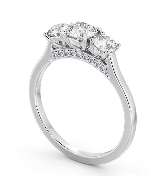 Three Stone Round Diamond Ring Platinum with Diamond Set Bridge TH107_WG_THUMB1