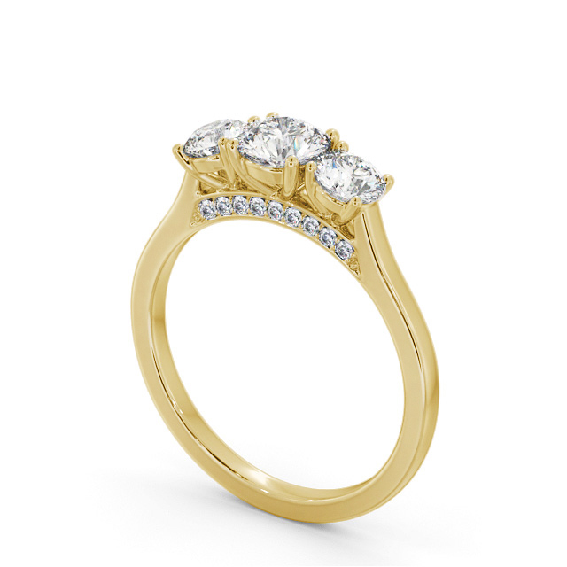 Three Stone Round Diamond Ring 18K Yellow Gold - Ainsley TH107_YG_SIDE