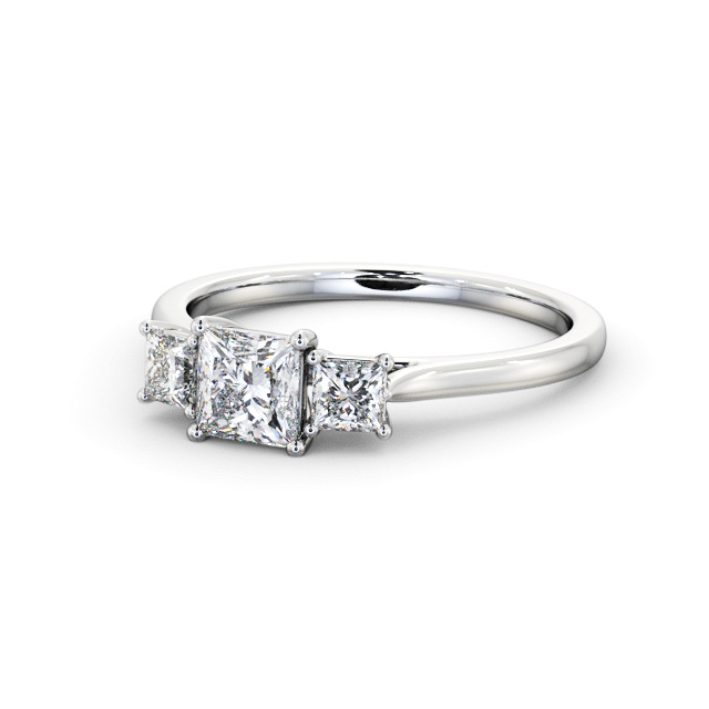 Three Stone Princess Diamond Ring 18K White Gold - Pineda TH108_WG_FLAT