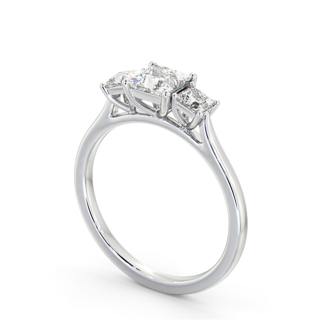 Three Stone Princess Diamond Ring 18K White Gold - Pineda TH108_WG_SIDE