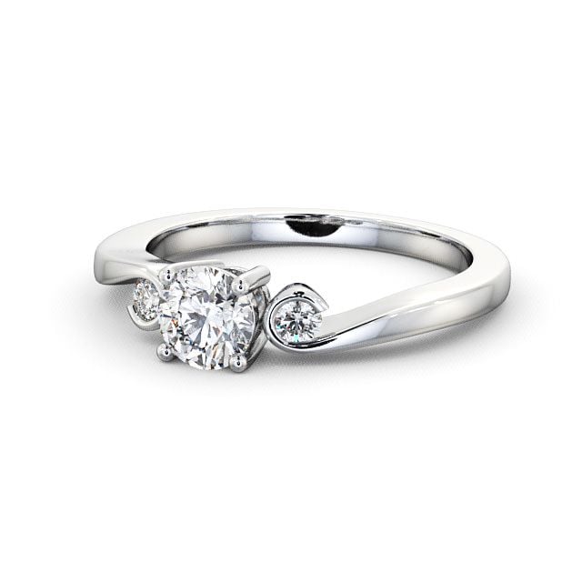 Three Stone Round Diamond Engagement Ring 18K White Gold - Keston TH10_WG_FLAT