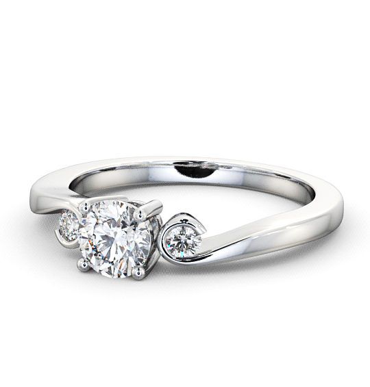 Three Stone Round Diamond Sweeping Band Engagement Ring 18K White Gold TH10_WG_THUMB2 