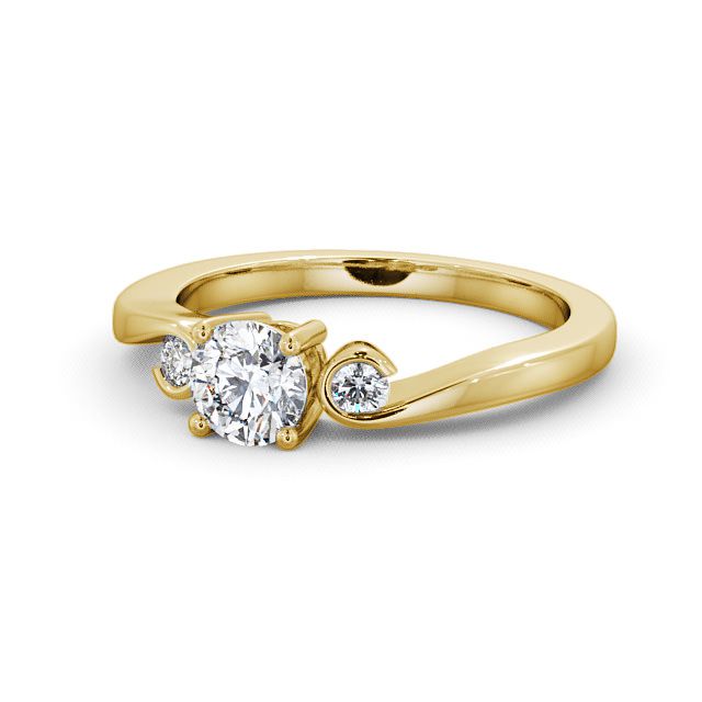 Three Stone Round Diamond Engagement Ring 18K Yellow Gold - Keston TH10_YG_FLAT