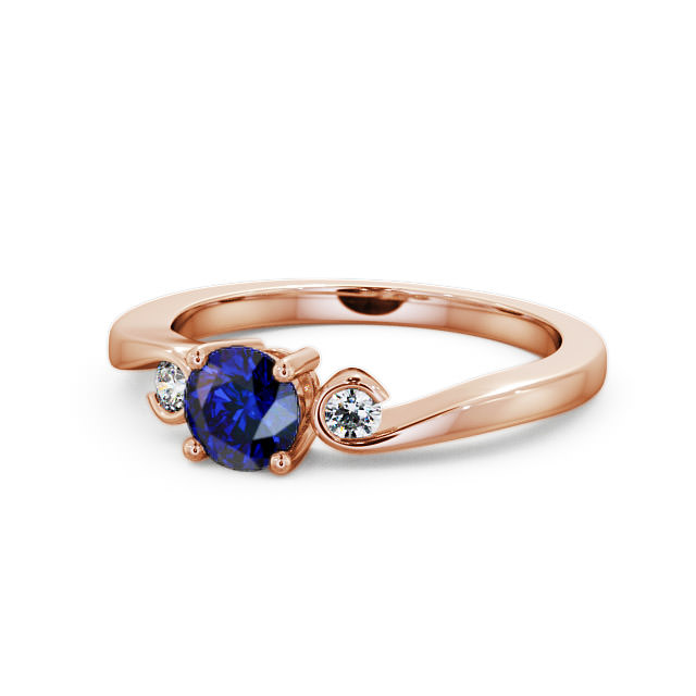 Three Stone Blue Sapphire and Diamond 0.75ct Ring 18K Rose Gold - Keston TH10GEM_RG_BS_FLAT