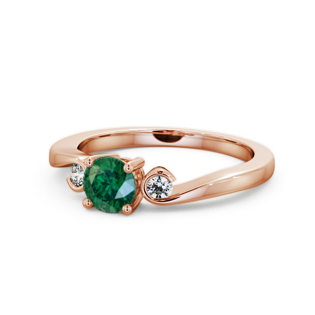 Three Stone Emerald and Diamond 0.58ct Ring 18K Rose Gold - Keston TH10GEM_RG_EM_FLAT