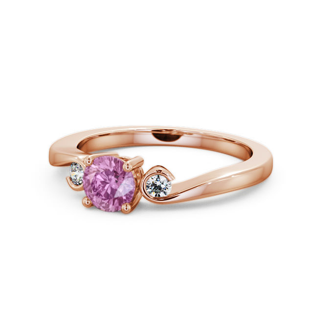 Three Stone Pink Sapphire and Diamond 0.75ct Ring 18K Rose Gold - Keston TH10GEM_RG_PS_FLAT