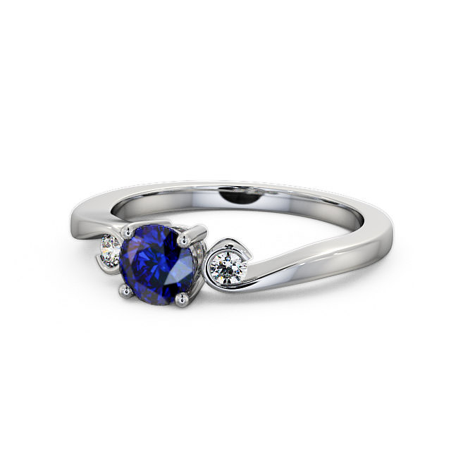 Three Stone Blue Sapphire and Diamond 0.75ct Ring 9K White Gold - Keston TH10GEM_WG_BS_FLAT