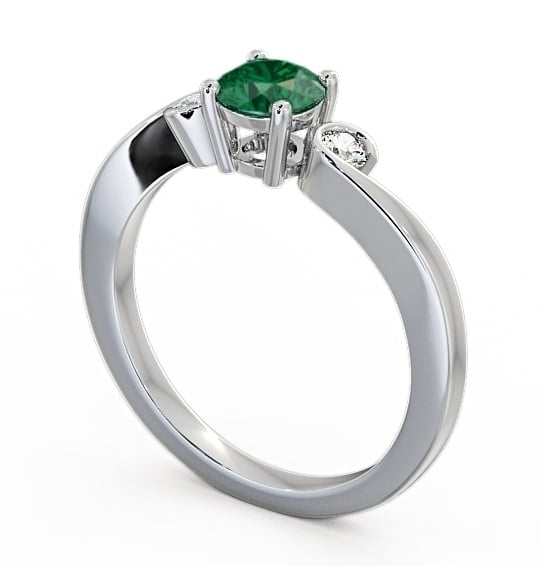 Three Stone Emerald and Diamond 0.58ct Ring 9K White Gold - Keston TH10GEM_WG_EM_THUMB1
