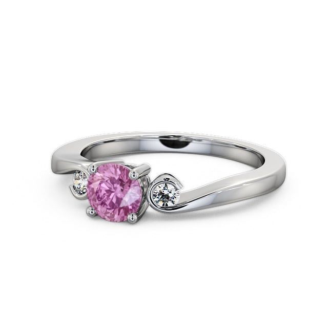 Three Stone Pink Sapphire and Diamond 0.75ct Ring 9K White Gold - Keston TH10GEM_WG_PS_FLAT