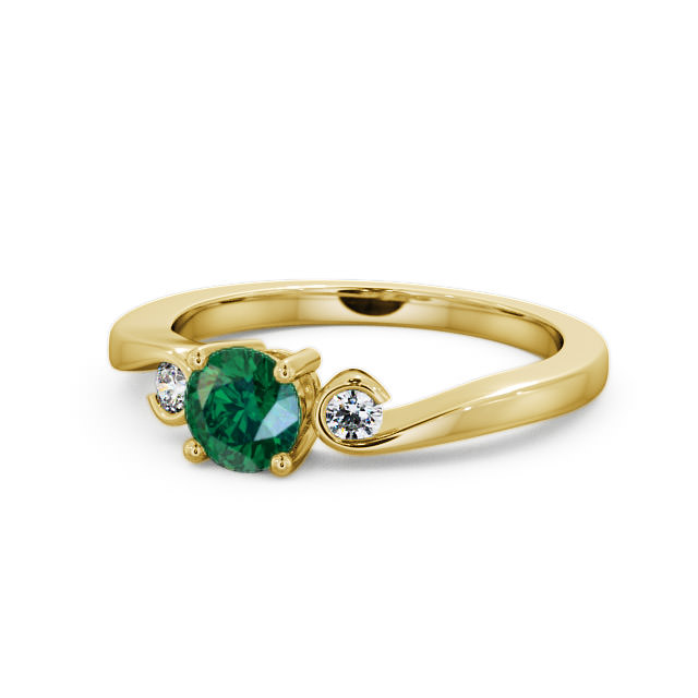 Three Stone Emerald and Diamond 0.58ct Ring 9K Yellow Gold - Keston TH10GEM_YG_EM_FLAT