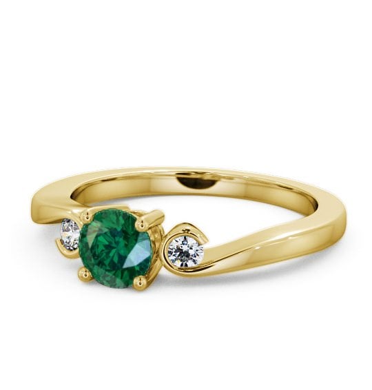  Three Stone Emerald and Diamond 0.58ct Ring 18K Yellow Gold - Keston TH10GEM_YG_EM_THUMB2 