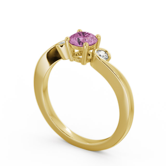 Three Stone Pink Sapphire and Diamond 0.75ct Ring 18K Yellow Gold - Keston