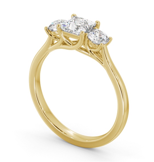 Three Stone Princess and Round Diamond Trilogy Ring 18K Yellow Gold TH110_YG_THUMB1