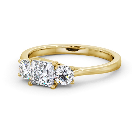 Three Stone Princess and Round Diamond Trilogy Ring 18K Yellow Gold TH110_YG_THUMB2 