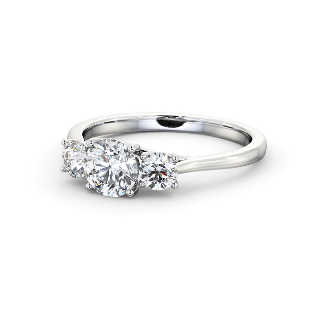 Three Stone Round Diamond Ring 18K White Gold - Driscol TH111_WG_FLAT