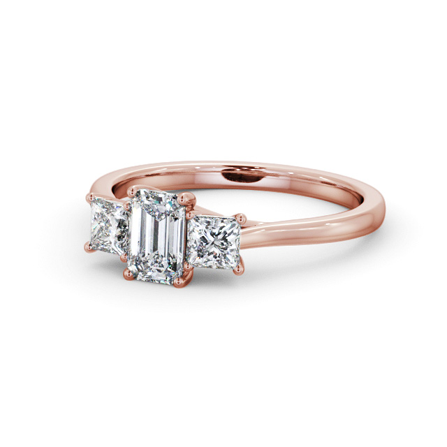 Three Stone Emerald Diamond Ring 9K Rose Gold - Coleby TH112_RG_FLAT