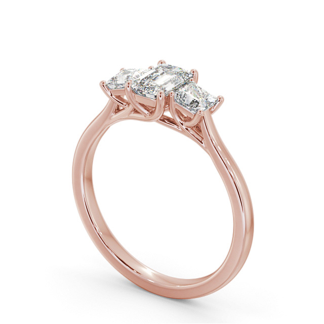 Three Stone Emerald Diamond Ring 9K Rose Gold - Coleby TH112_RG_SIDE