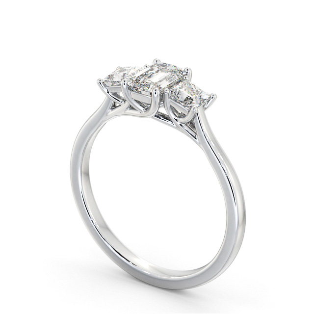 Three Stone Emerald Diamond Ring 18K White Gold - Coleby