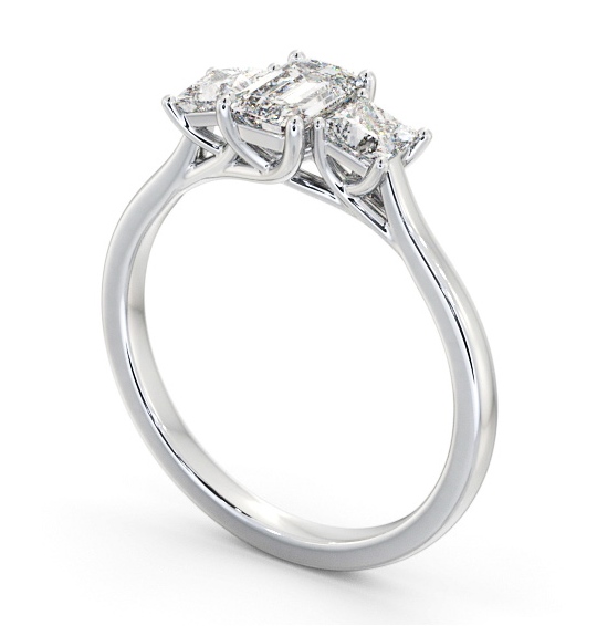 Three Stone Emerald and Princess Diamond Trilogy Ring 9K White Gold TH112_WG_THUMB1 