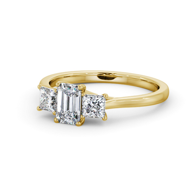 Three Stone Emerald Diamond Ring 9K Yellow Gold - Coleby TH112_YG_FLAT