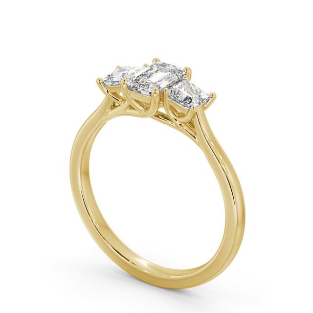 Three Stone Emerald Diamond Ring 9K Yellow Gold - Coleby TH112_YG_SIDE