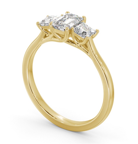 Three Stone Emerald and Princess Diamond Trilogy Ring 18K Yellow Gold TH112_YG_THUMB1 