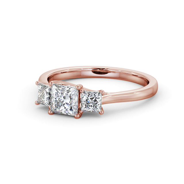 Three Stone Princess Diamond Ring 9K Rose Gold - Monroe TH113_RG_FLAT