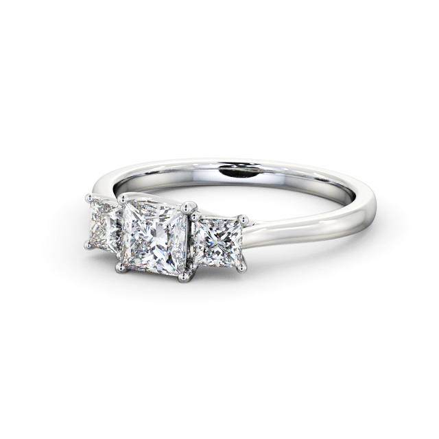 Three Stone Princess Diamond Ring 18K White Gold - Monroe TH113_WG_FLAT