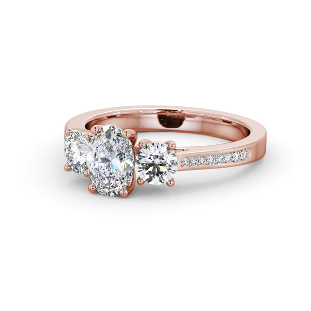 Three Stone Oval Diamond Ring 18K Rose Gold - Henlon TH114_RG_FLAT