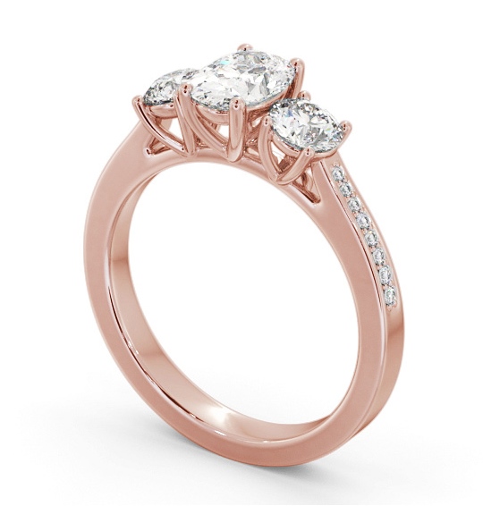 Three Stone Oval and Round Diamond Ring 18K Rose Gold with Side Stones TH114_RG_THUMB1 