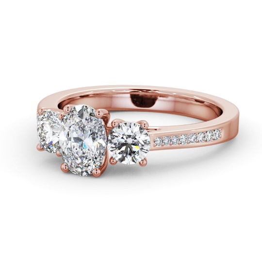 Three Stone Oval and Round Diamond Ring 9K Rose Gold with Side Stones TH114_RG_THUMB2 