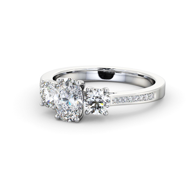 Three Stone Oval Diamond Ring 18K White Gold - Henlon TH114_WG_FLAT