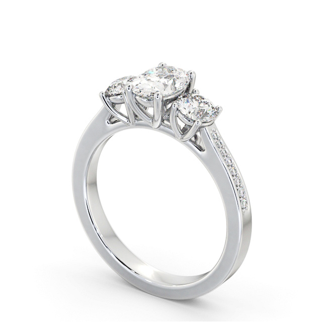 Three Stone Oval Diamond Ring 18K White Gold - Henlon TH114_WG_SIDE
