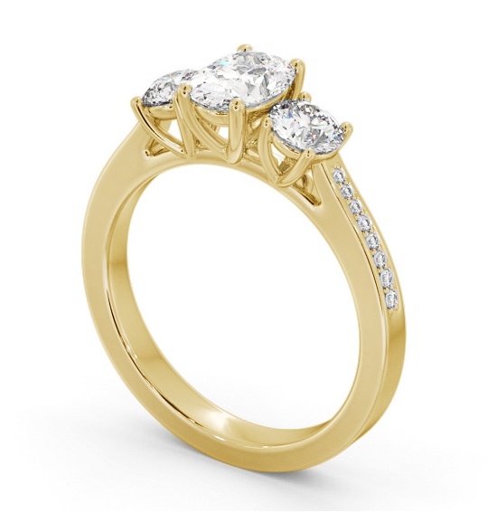 Three Stone Oval and Round Diamond Ring 18K Yellow Gold with Side Stones TH114_YG_THUMB1