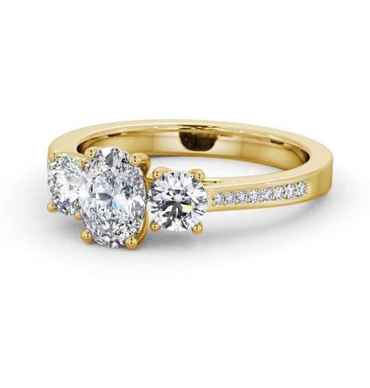  Three Stone Oval Diamond Ring 9K Yellow Gold - Henlon TH114_YG_THUMB2 