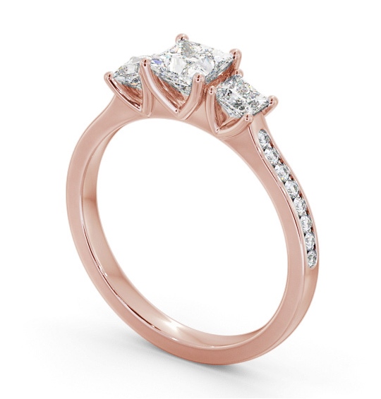 Three Stone Princess Diamond Trilogy Ring 9K Rose Gold with Side Stones TH115_RG_THUMB1