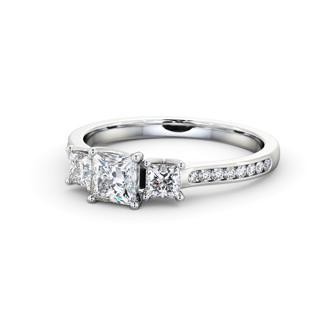 Three Stone Princess Diamond Ring 18K White Gold - Arissa TH115_WG_FLAT