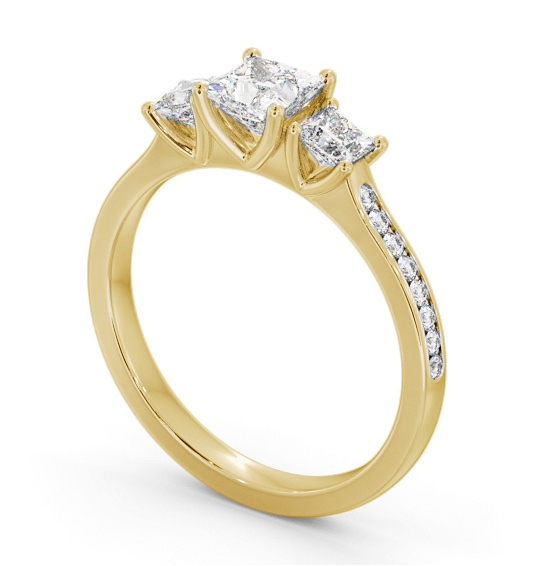 Three Stone Princess Diamond Trilogy Ring 18K Yellow Gold with Side Stones TH115_YG_THUMB1 