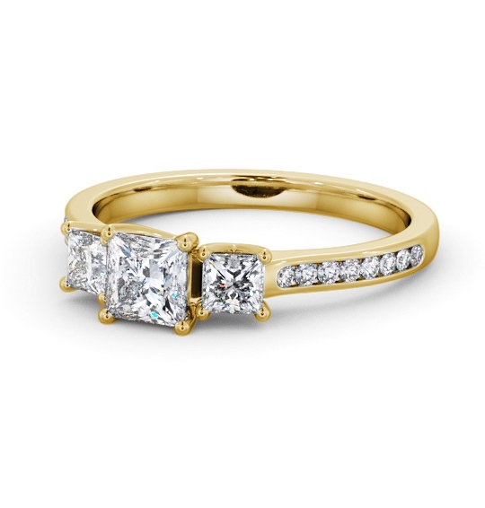 Three Stone Princess Diamond Trilogy Ring 18K Yellow Gold with Side Stones TH115_YG_THUMB2 