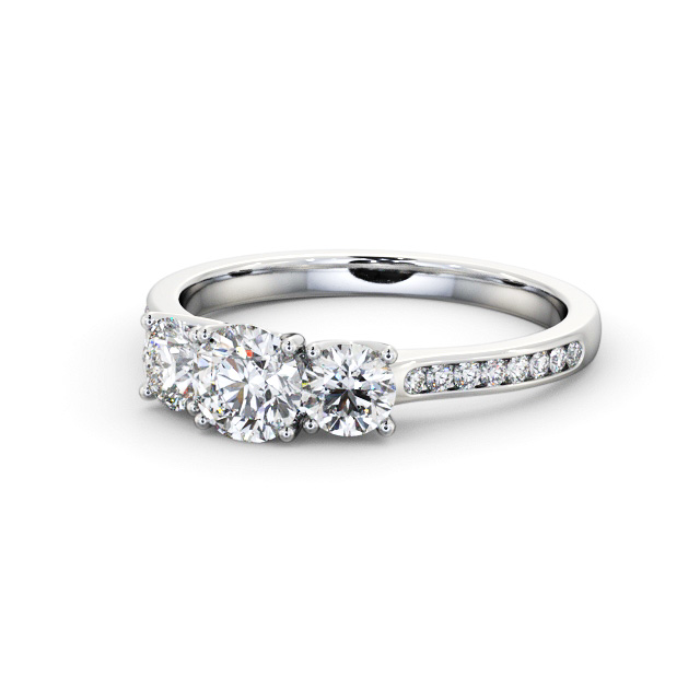Three Stone Round Diamond Ring 18K White Gold - Sarina TH116_WG_FLAT