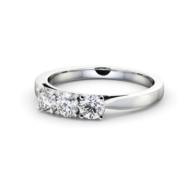 Three Stone Round Diamond Ring 18K White Gold - Tiley TH11_WG_FLAT