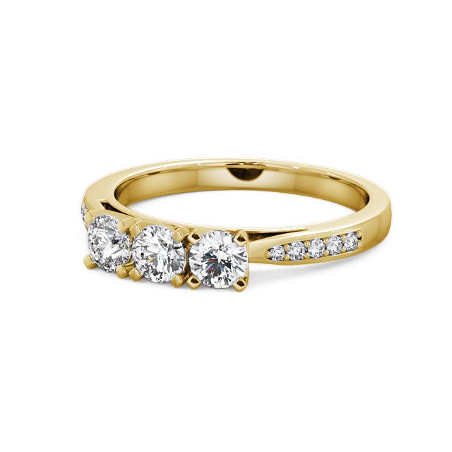 Three Stone Round Diamond Ring 18K Yellow Gold With Side Stones - Radley TH11S_YG_FLAT
