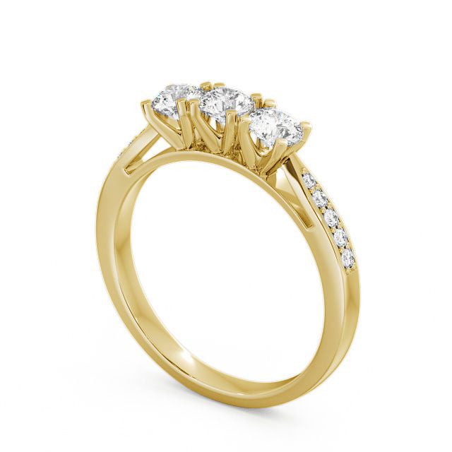 Three Stone Round Diamond Ring 18K Yellow Gold With Side Stones - Radley TH11S_YG_SIDE